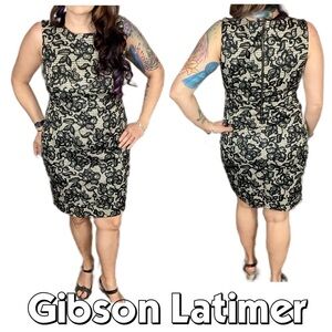 Gibson Latimer black nude lace print sheath bodycon dress sleeveless work